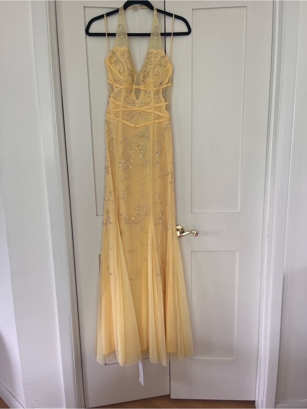 never worn! Cache Yellow Beaded Backless Halter Dress - Picture 2 of 7
